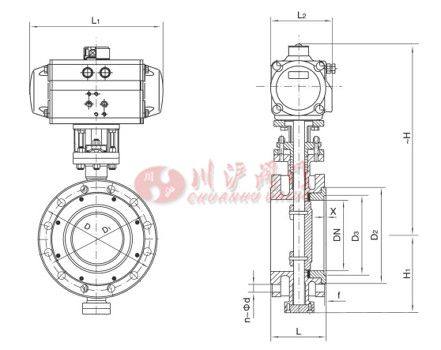 氣動法蘭調(diào)節(jié)蝶閥結(jié)構(gòu)圖