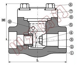鍛鋼內(nèi)螺紋止回閥結(jié)構(gòu)圖